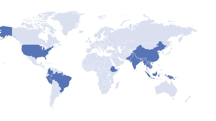map of the world highlighting where studies have been conducted